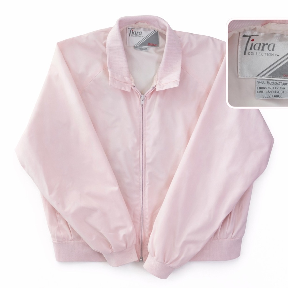 Wilson Tiara Collection Pink Satin Zip-Up Bomber Jacket Large Good Vintage Clean